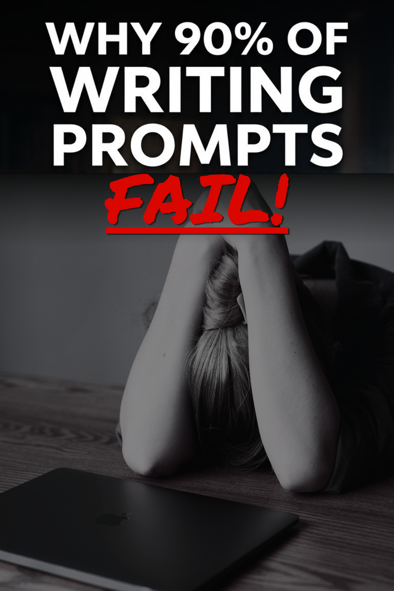 Why 90% of writing prompts fail — a frustrated writer hunched over with head down, hands clasped behind neck, tablet on the floor beside them."