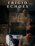 Double exposure of a woman chopping vegetables while a man looks into a refrigerator and a ghostly figure holds a knife behind her.